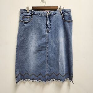 Me And You Womens Plus Denim Skirt Size 2X Blue Long Embroidered Western Raw Hem